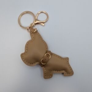 Tan Dog Bagcharm/ Keychain with Gold Hardware